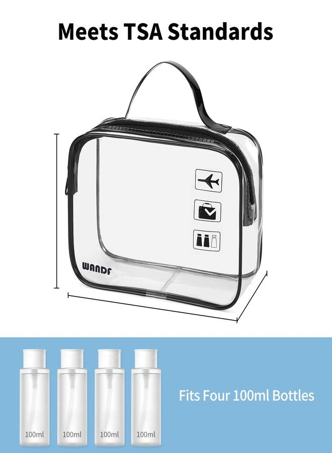 WANDF TSA Approved Toiletry Bag, 2 Packs Travel Clear Toiletry Bag, Quart Size Makeup Cosmetic Pouch with Zipper, Carry-On Airport Compliant Bag for Women and Men (2 pcs, Black with Handle) - Image 3